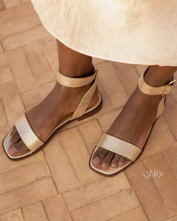 Minimalist Metallic Champagne Gold Ankle Strap Sandals