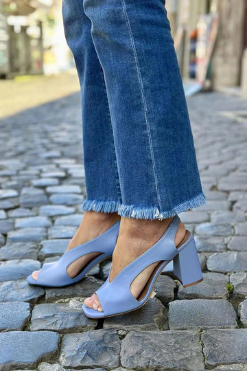 Cutout Open Toe Solid Color Blue Chunky Heels