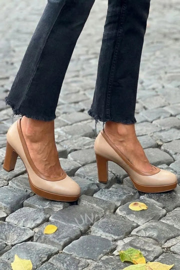 Vintage Two Tone Round Toe Platform Block Heels