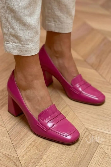 Chic Solid Color Square Toe Block Heel Loafers
