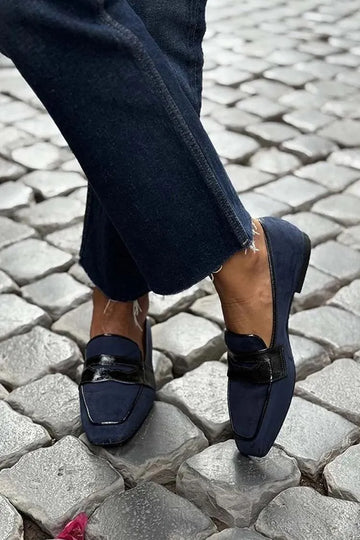 Patchwork Casual Square Toe Slip On Navy Loafers