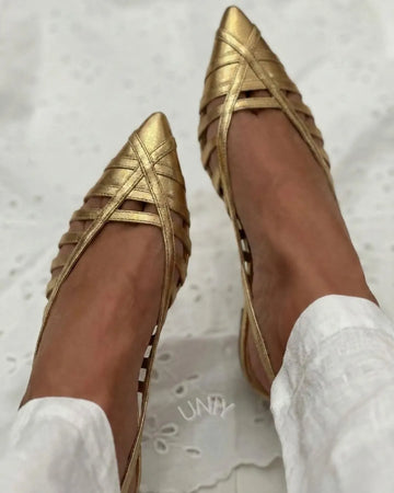 Chic Gold Strappy Pointed Toe Slingback Summer Sandals