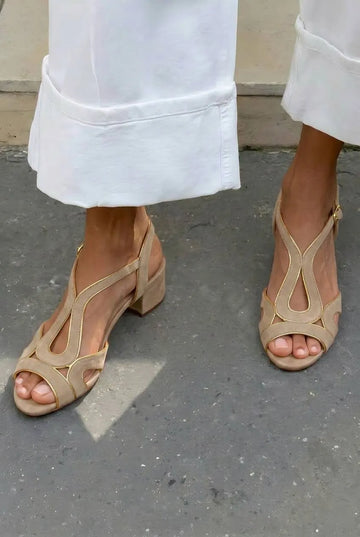 Cutout T-Strap Peep Toe Block Heel Sandals