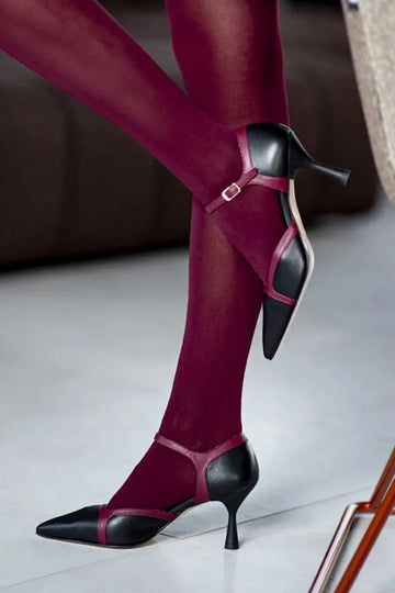 Contrast Trim Pointed Toe Black Stiletto Heels