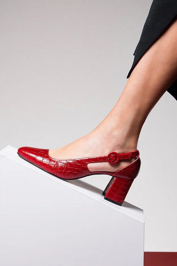 Crocodile Print Solid Color Cutout Red Chunky Heels