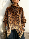 🤲LAST DAY SAVE 49% 🐆 Leopard Velvet Asymmetrical Button Top – Cozy, Flattering & Effortlessly Chic