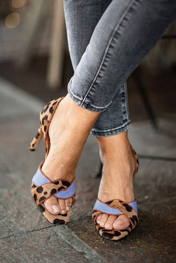 Leopard Print Peep Toe Slingback Blue Stiletto Heels
