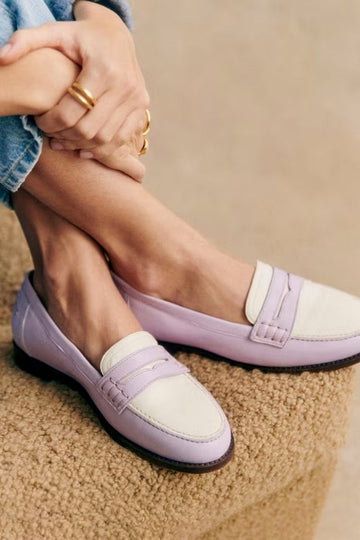 Colorblock Round Toe Patchwork Purple Loafers
