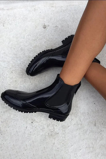 Solid Color Round Toe Patchwork Black Ankle Boots