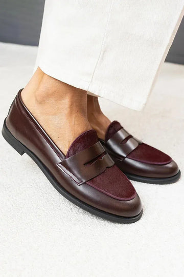 Patchwork Casual Round Toe Burgundy Loafers