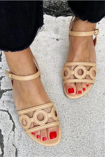 Versatile Round Toe Cutout Ankle Strap Flat Summer Sandals