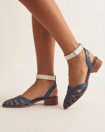 Blue Fisherman Pointed Toe Sandals White Ankle Strap Heels