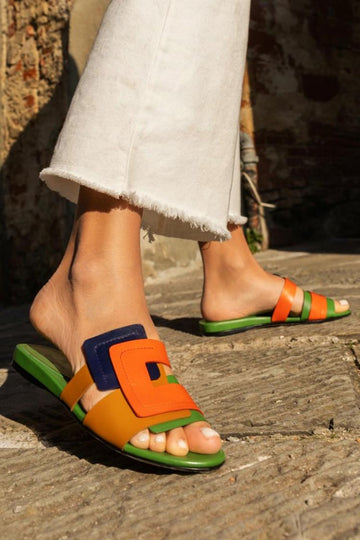 Multicolor Patchwork Cutout Round Toe Casual Slippers