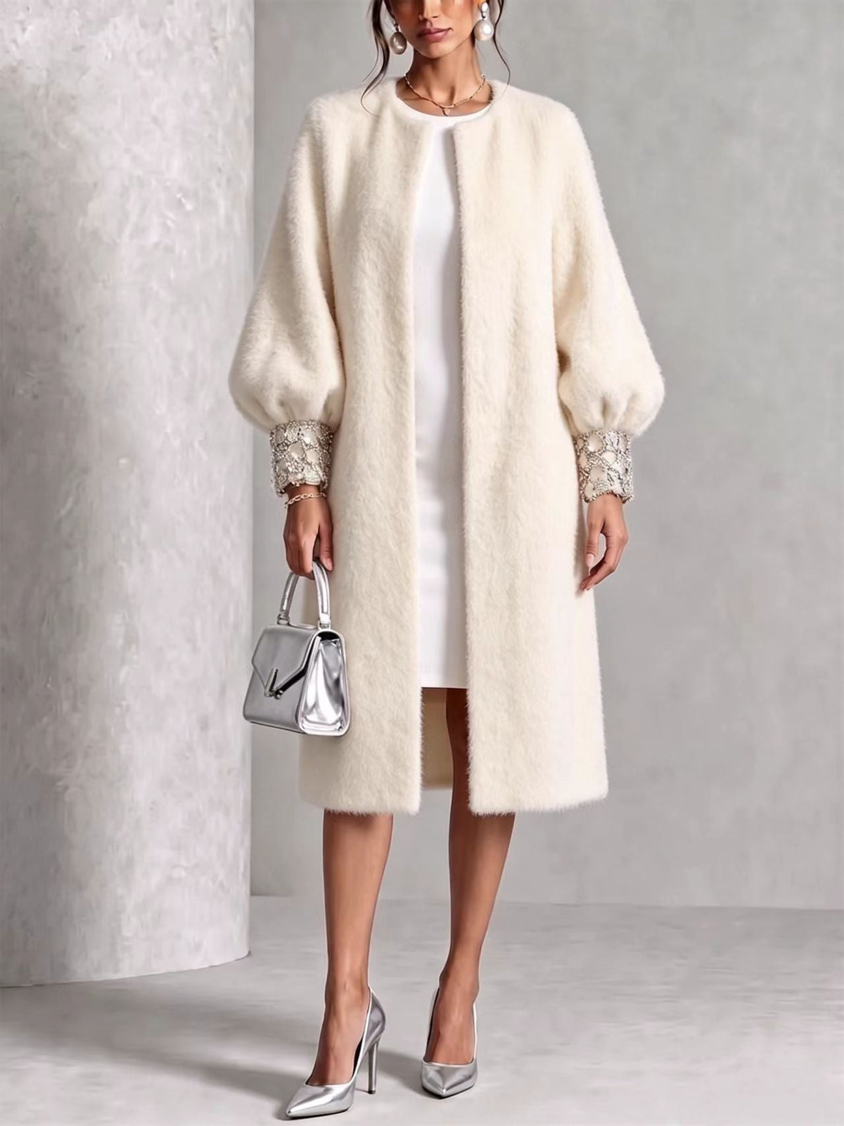 🤲LAST DAY SAVE 49% ⏰Cozy Pink Woolen Shiny Cuffs Open-front Coat