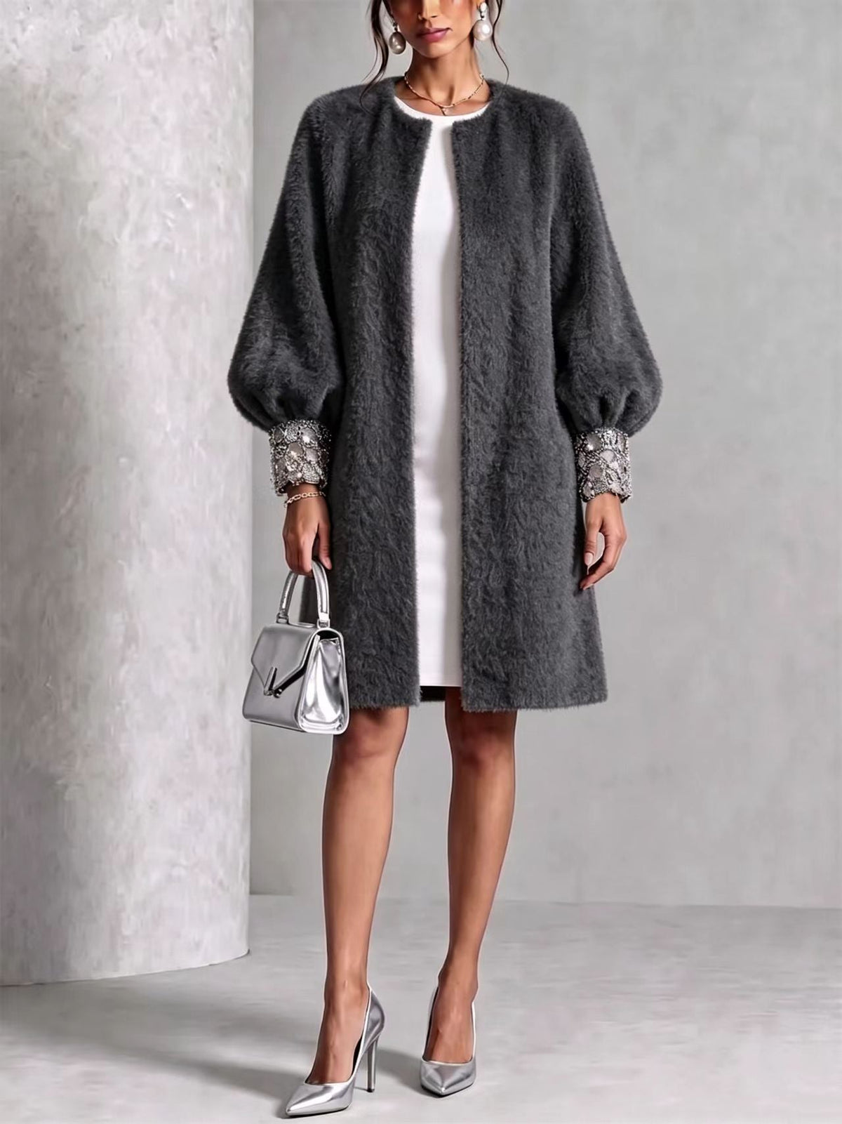 🤲LAST DAY SAVE 49% ⏰Cozy Pink Woolen Shiny Cuffs Open-front Coat
