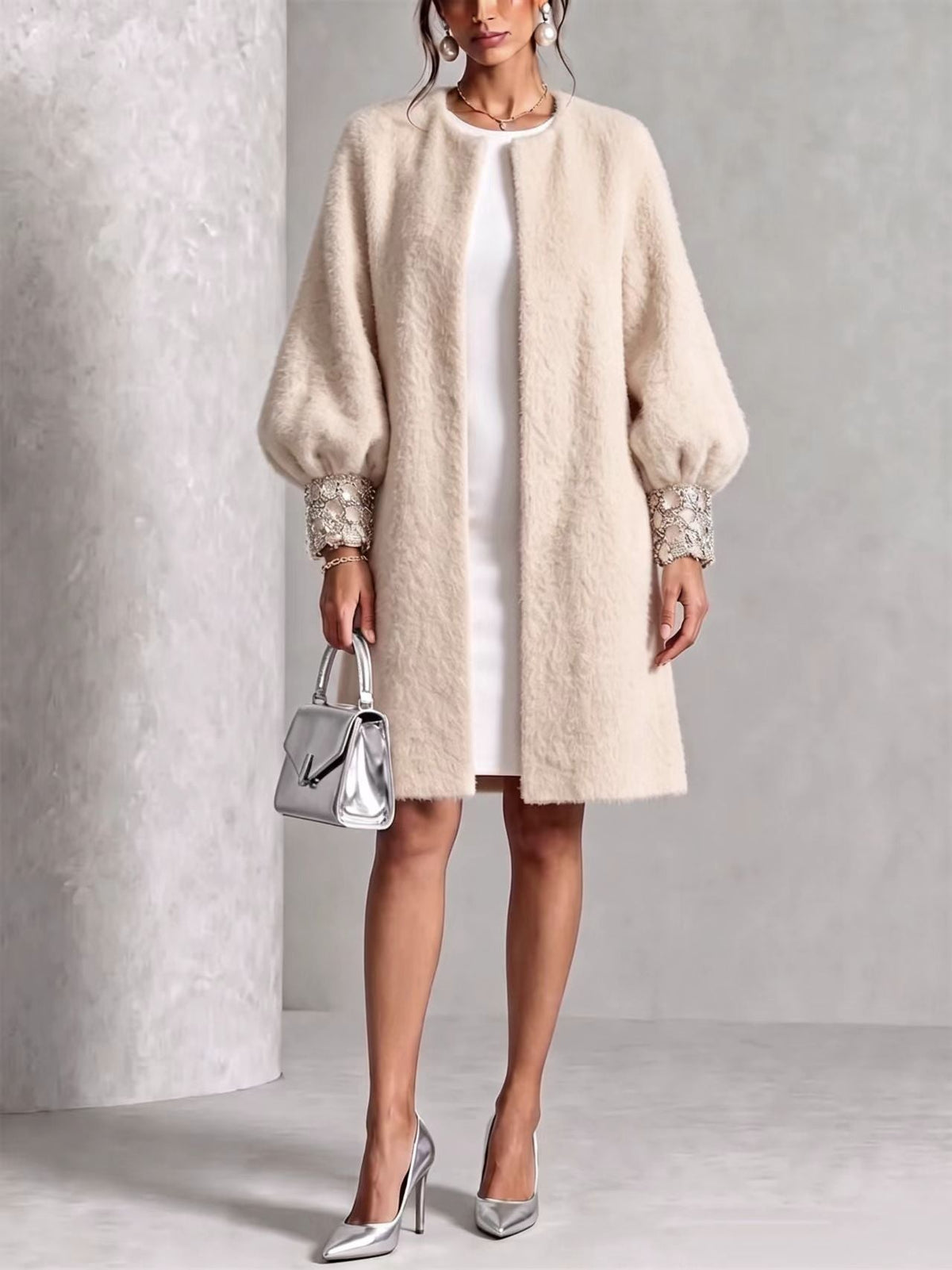 🤲LAST DAY SAVE 49% ⏰Cozy Pink Woolen Shiny Cuffs Open-front Coat