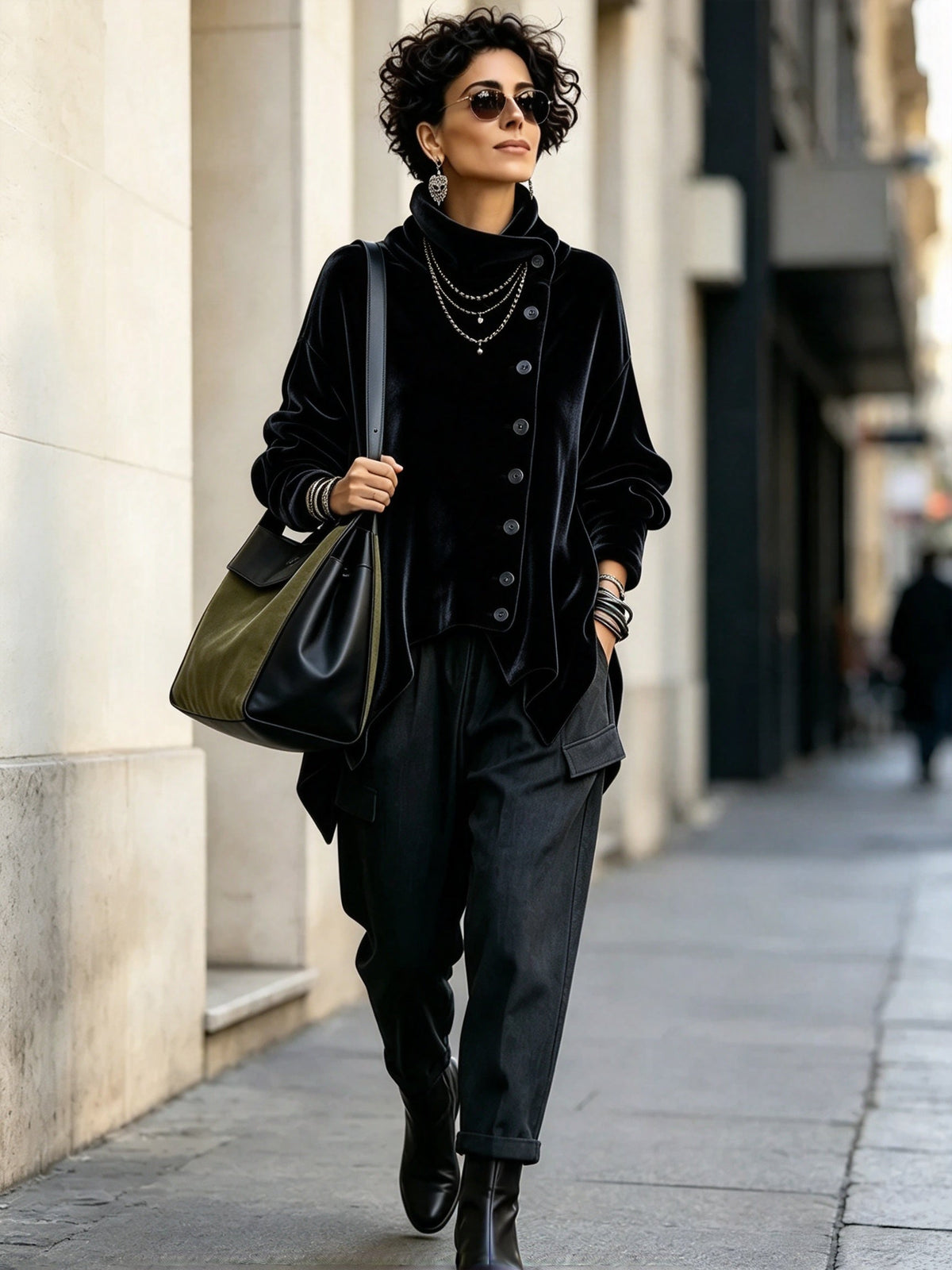 🤲LAST DAY SAVE 49% ⏰Chic Velvet Asymmetric Button Turtleneck Top