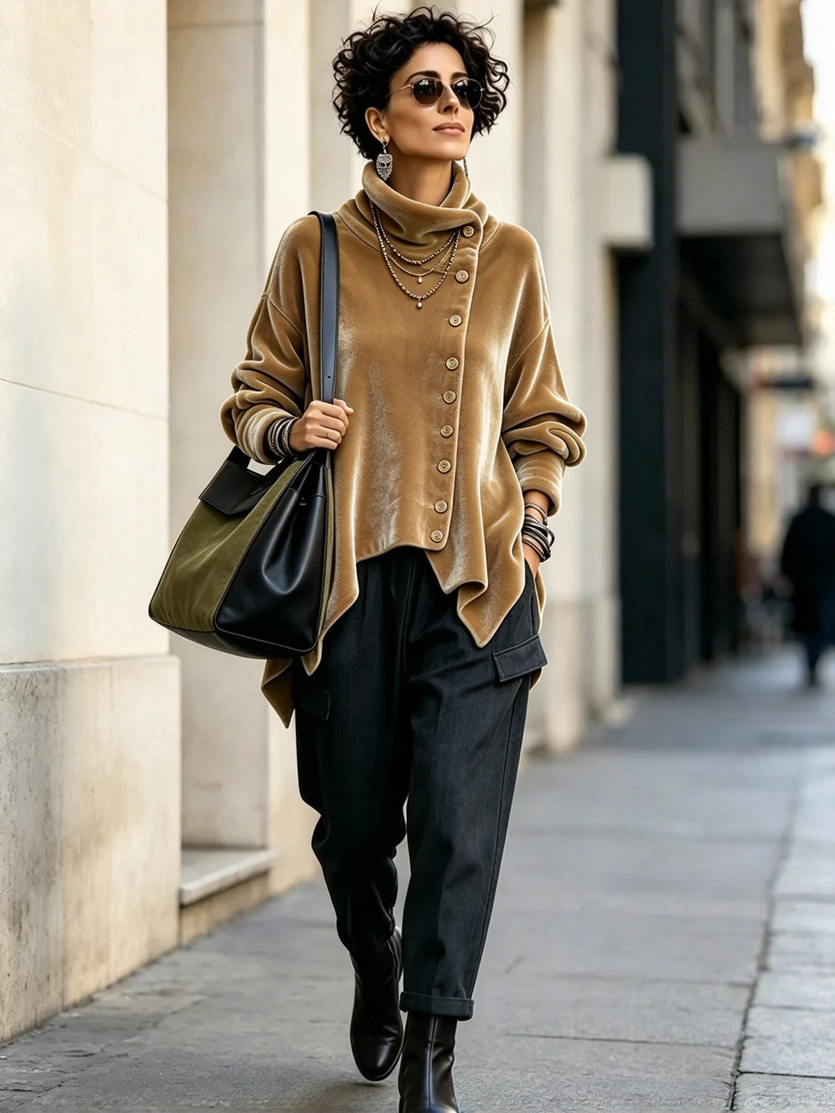 🤲LAST DAY SAVE 49% ⏰Chic Velvet Asymmetric Button Turtleneck Top