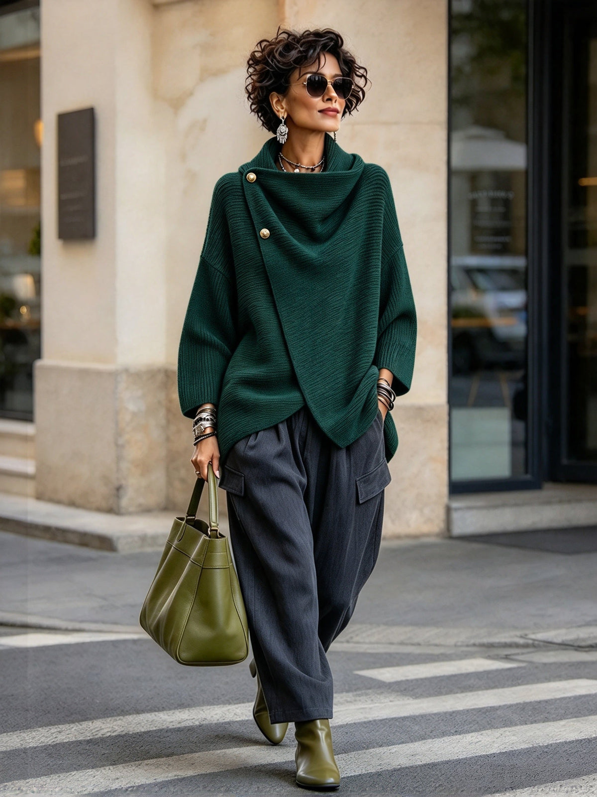 🤲LAST DAY SAVE 49% ⏰Relaxed Chic Knitted Asymmetric Button-up Top