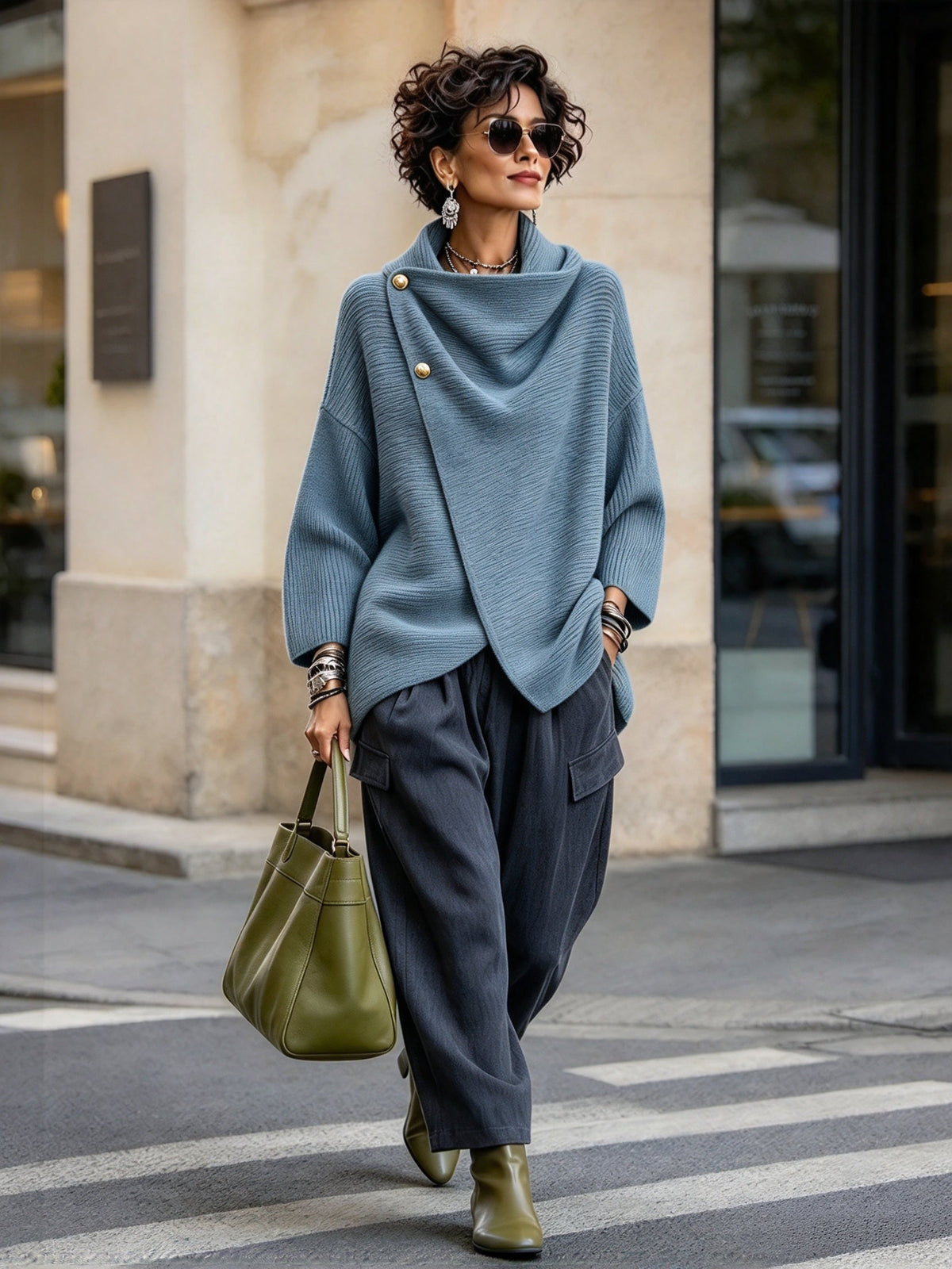 🤲LAST DAY SAVE 49% ⏰Relaxed Chic Knitted Asymmetric Button-up Top