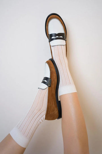 Colorblock Stitch Detail Round Toe Brown Loafers