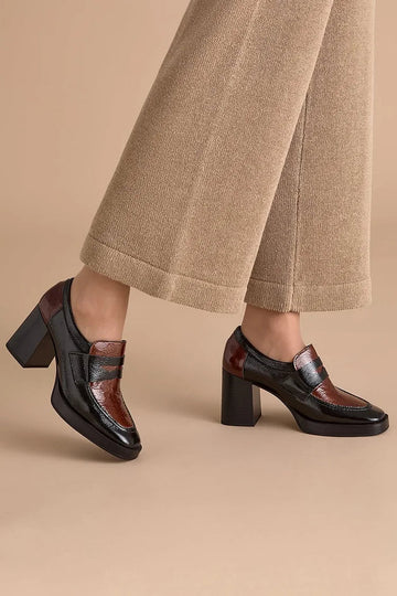 Patchwork Colorblock Casual Black Chunky Heels