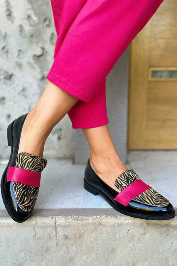 Comfortable Colorblock Zebra Print Patchwork Black Loafers
