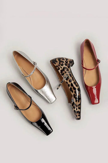 Instep Strap Buckle Square Toe Elegant Kitten Heels