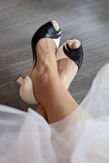 Fabulous Colorblock Stiletto Toe Elegant Peep White Heels