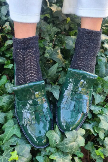 Solid Color Fringed Trim Round Toe Green Loafers