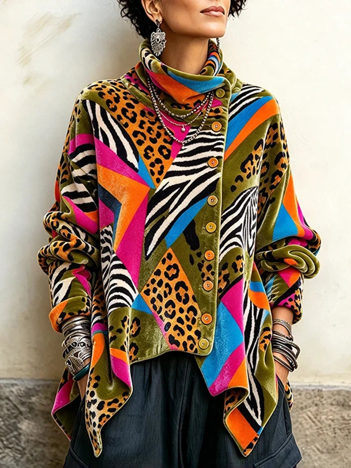 🤲LAST DAY SAVE 49% 🐆 Colorful Animal Print Velvet Button-Up Top – Luxe, Flattering & Effortlessly Chic