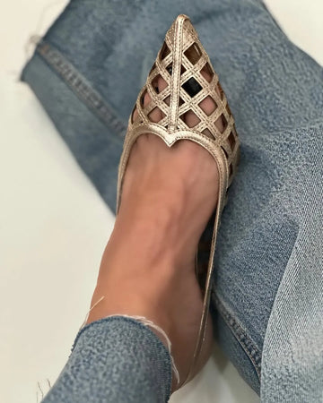 Gold Metallic Open-Toe Crisscross Cage High Heel Pumps