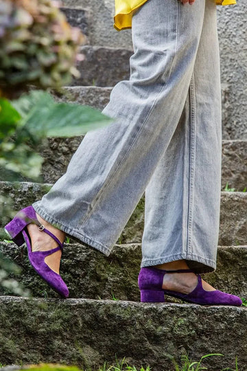 Cross Strap Buckle Solid Color Purple Chunky Heels