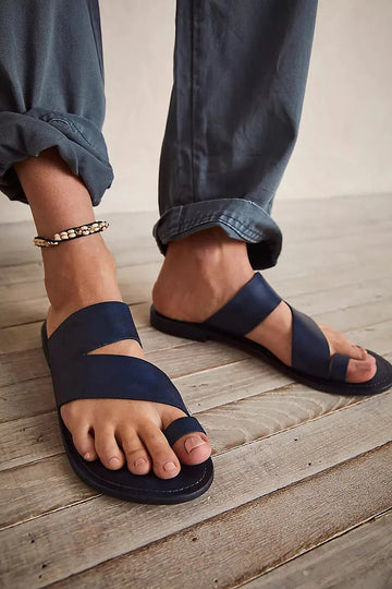 Solid Color Cutout Toe Ring Casual Navy Sandals