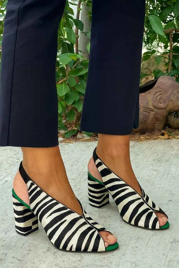 Zebra Print Peep-Toe Slingback Block Heels