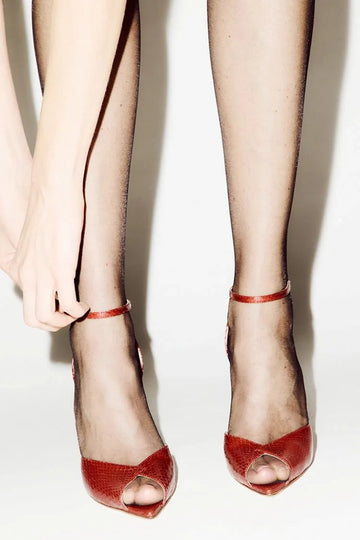 Burgundy Croc Embossed Open Toe Ankle Strap Stiletto Sandals