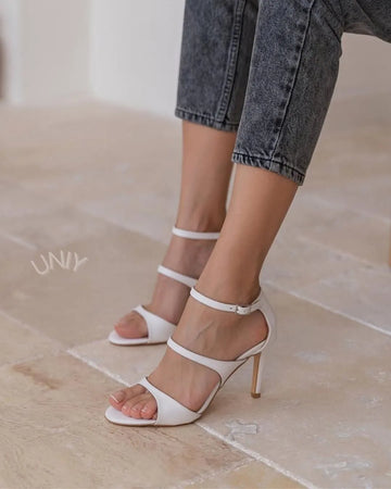 Minimalist White Triple Thin Strap Ankle Buckle Stiletto Sandals