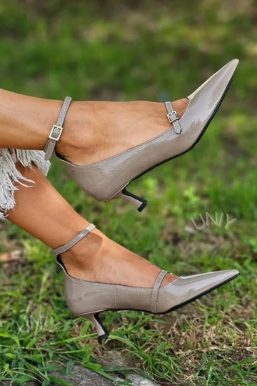 Chic Pointed Toe Double Buckle Strap Versatile Kitten Heels