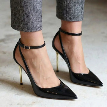 Chic Black Pointed Toe D'Orsay Ankle Strap Stiletto Heels