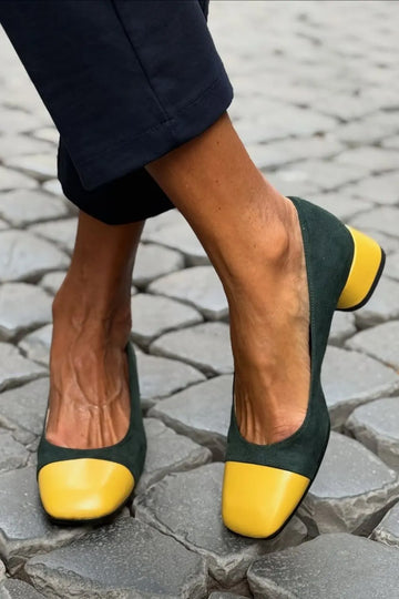 Chic Two-Tone Suede Block Heel Pumps