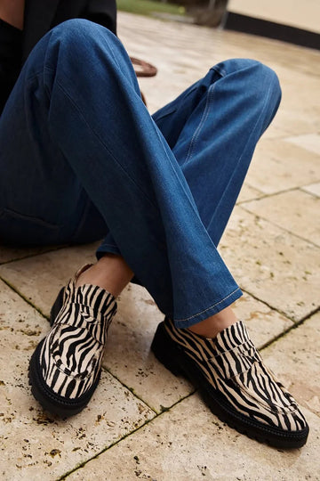 Zebra Pattern Patchwork Round Toe Beige Loafers