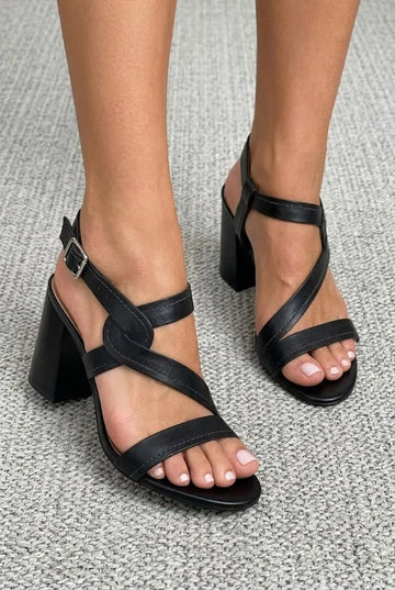 Crisscross Ankle Strap Open Toe Block Heel Sandals