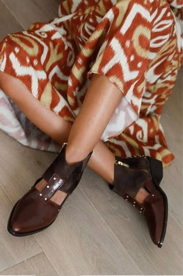 Colorblock Leather Cutout Ankle Boots