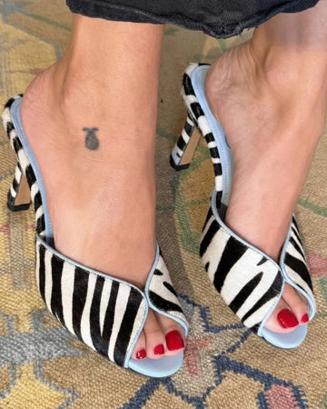 Chic Zebra Pattern Light Blue Trim Peep Toe High Heels