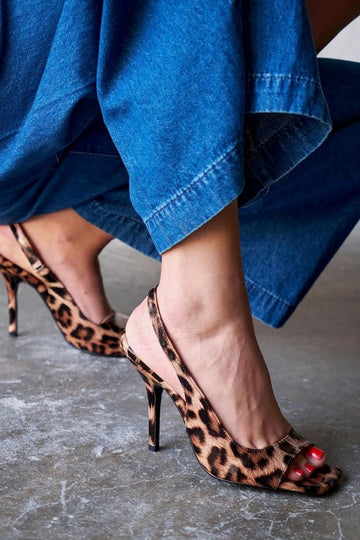 Leopard Print Elegant Square Toe Backless Stiletto Sandals