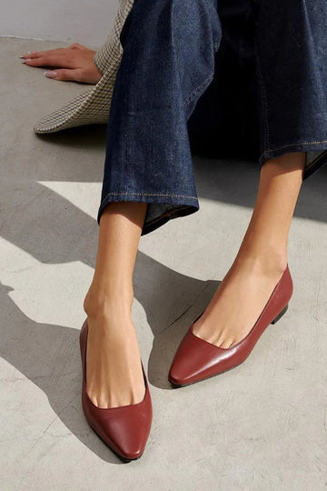 Leather Pointed Toe Closed Back Burgundy Low Heels