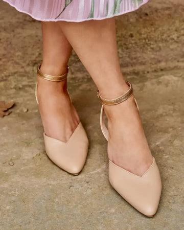 Slingback Gold Ankle Strap Pointed Toe Heels