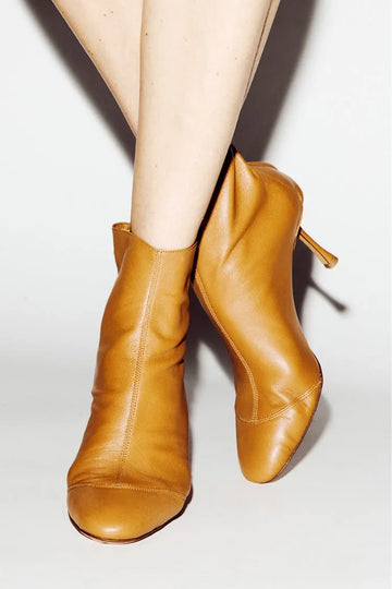 Camel Leather Stiletto Heel Ankle Boots