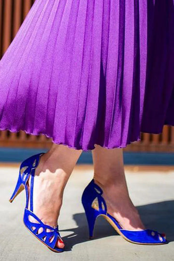 Distinguished Hollow Out Peep Toe Elegant Navy Stiletto Heels