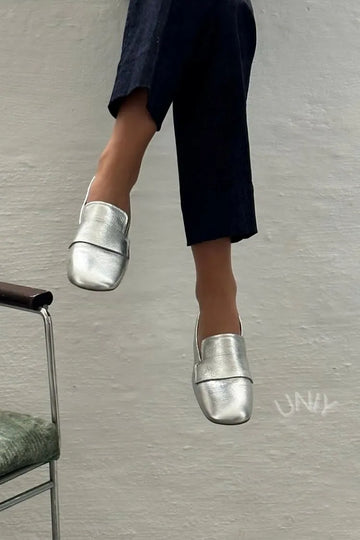 Chic Silver Square Toe Versatile Flat Casual Loafers
